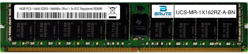 16GB PC3-14900 DDR3-1866Mhz 2Rx4 1.5v ECC Registered RDIMM Brute Networks UCS-MR-1X162RZ-A-BN Equivalent to OEM PN # UCS-MR-1X162RZ-A 